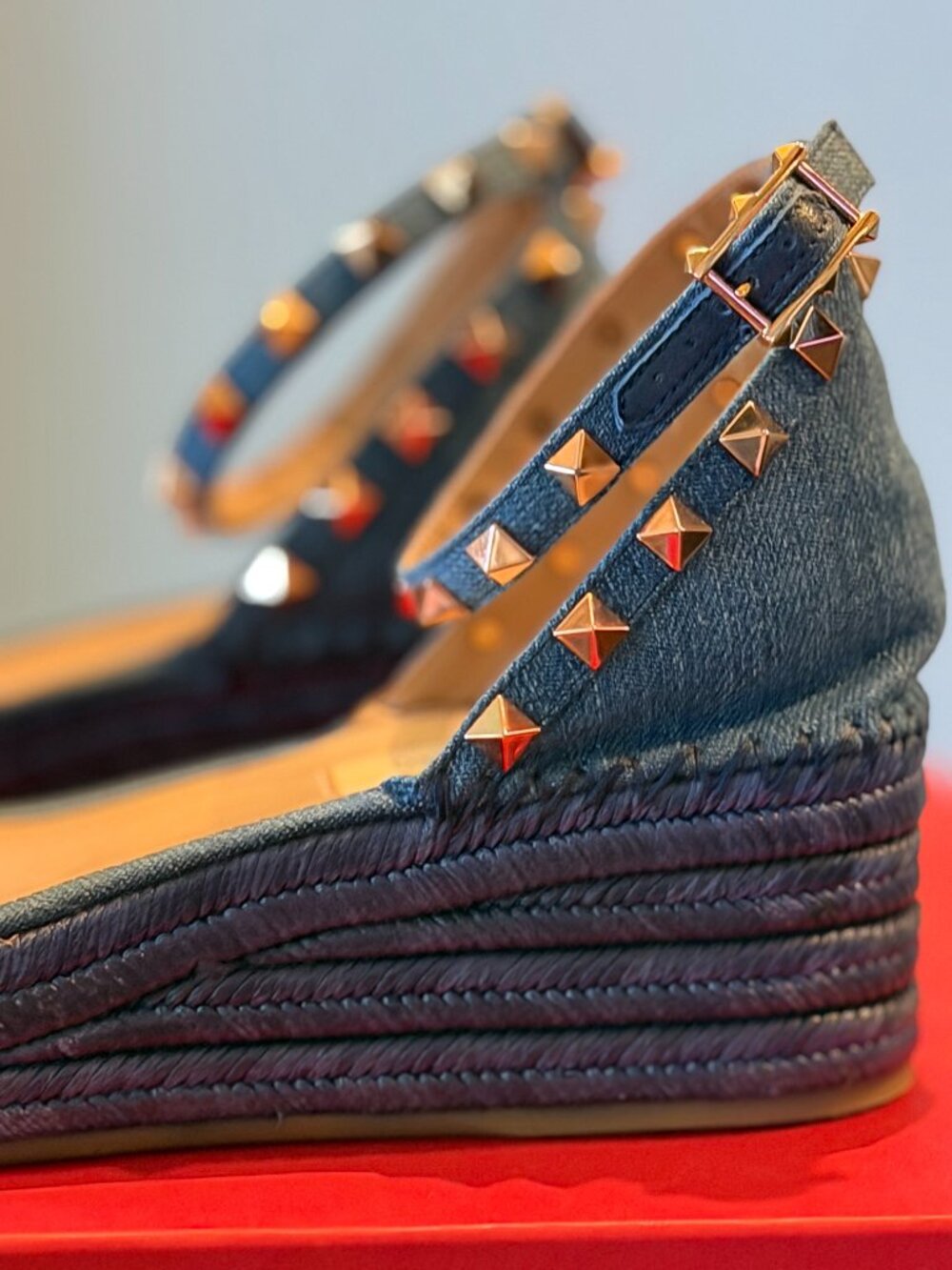 Valentino Rockstud Denim Espadrilles  Size 37 - Picture 6 of 14